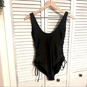 Fashion Nova black one piece swim suit lace up sides M